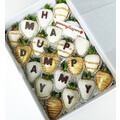 20pcs White & Gold Chocolate Strawberries Gift Box (Custom Wording)